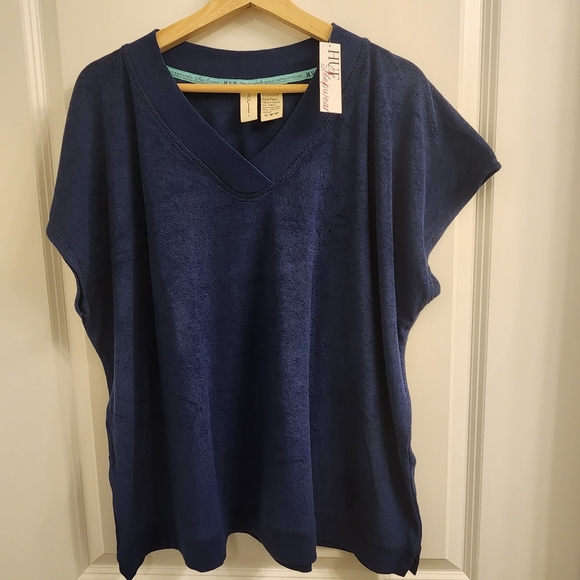 HUE Women's Relaxed Fit Terry V-Neck Sleep Tee - Picture 4 of 10